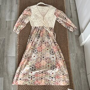 Christy Dawn Teresita Boho Patchwork Maxi Dress with Cream Lace Bodice